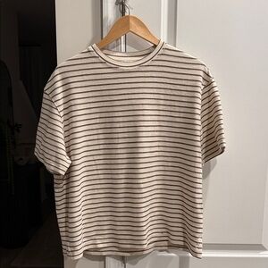 Zara Cream and Black Striped Short Sleeve Tee
